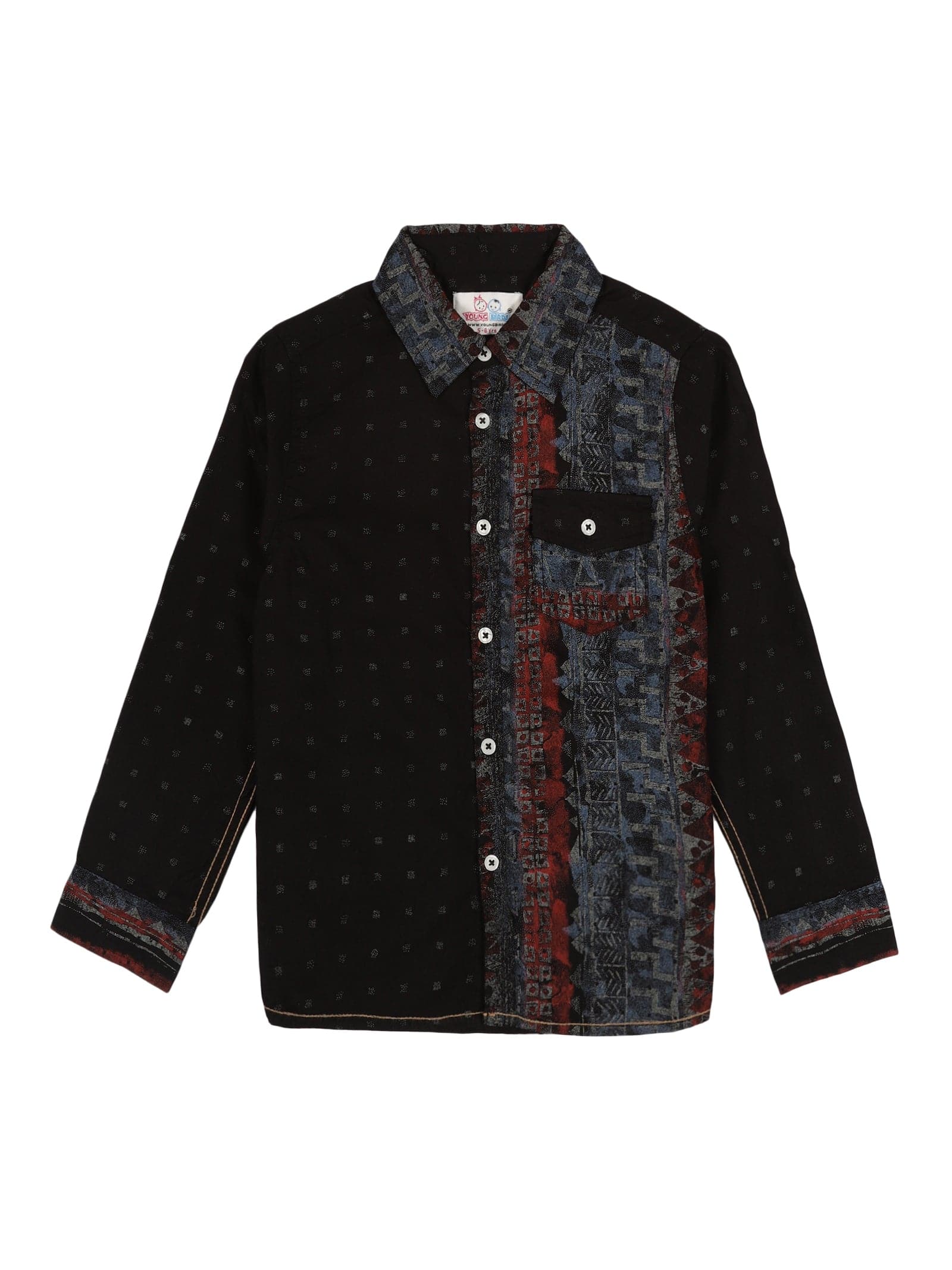 Young Birds Border Print Roll Up Sleeve Shirt