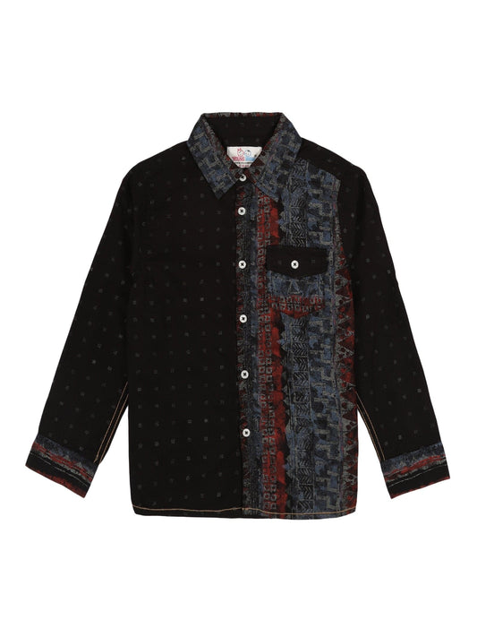 Young Birds Border Print Roll Up Sleeve Shirt