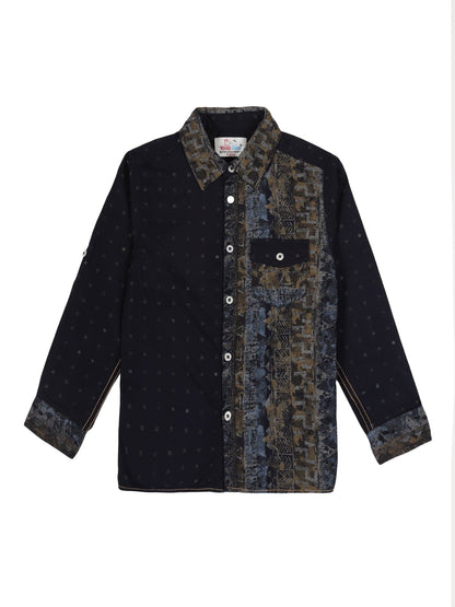 Young Birds Border Print Roll Up Sleeve Shirt