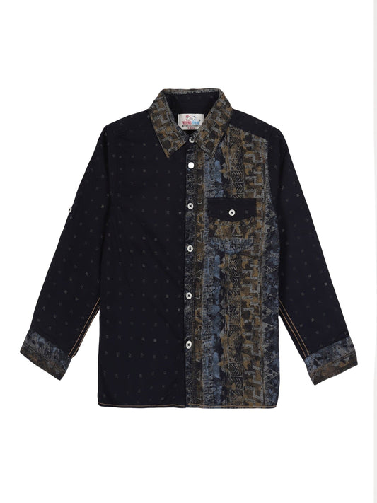 Young Birds Border Print Roll Up Sleeve Shirt