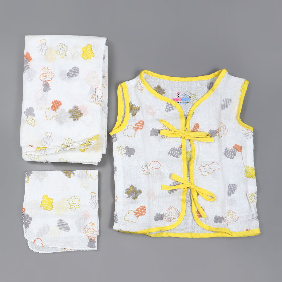 Young Birds Muslin Wrap Born Baby Set (9 Pcs Set)