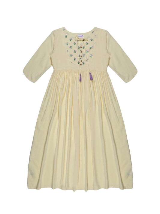 Youngly Lilac Embroidery Yoke Kurti