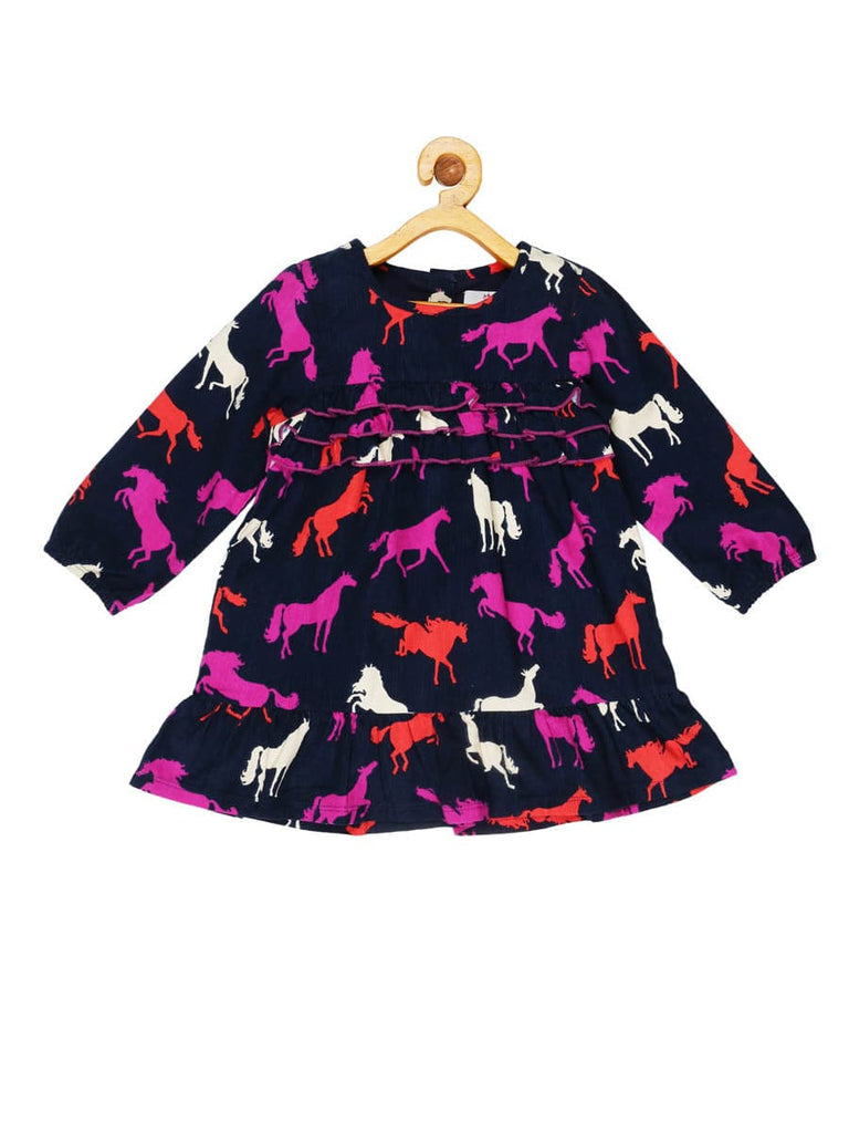 YoungBirds Sillhouettes Baby Cord Dress-Horse Print
