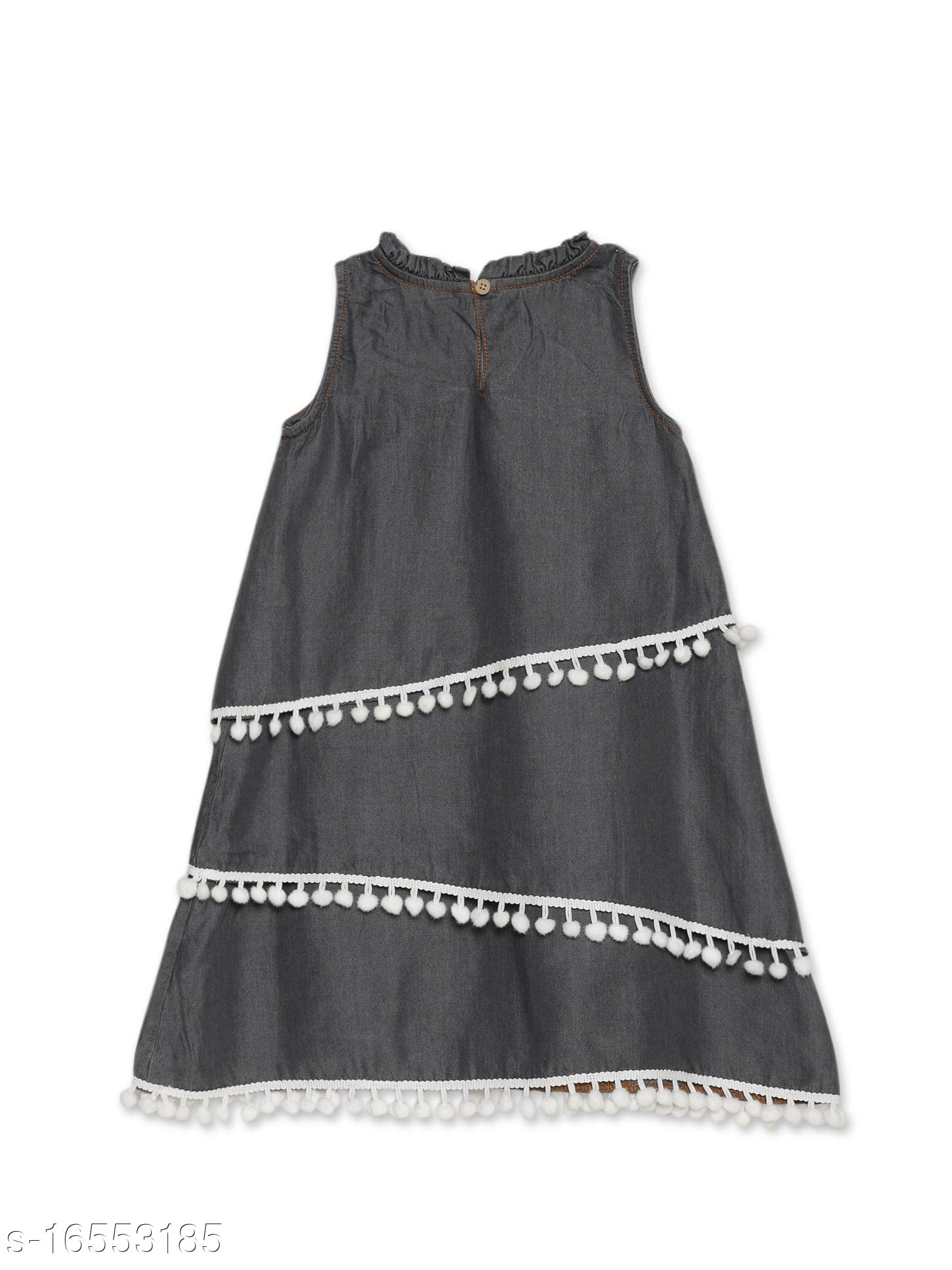 Young Birds Denim Dress with Pom Pom Lace