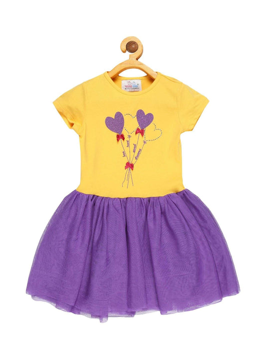 Young Birds Knit & Mesh Dress-Love Heart Sweet Dream